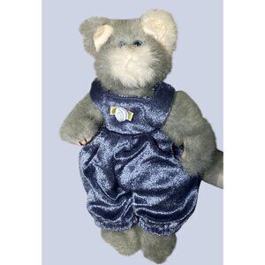 Ty Plush Gray Cat In Blue Velvet Outfit With Bow